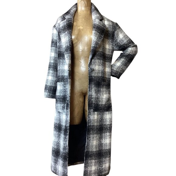 Cotton:On Longline Maxi Coat Women's Sz XXS Black & White Plaid #328A - Picture 3 of 11